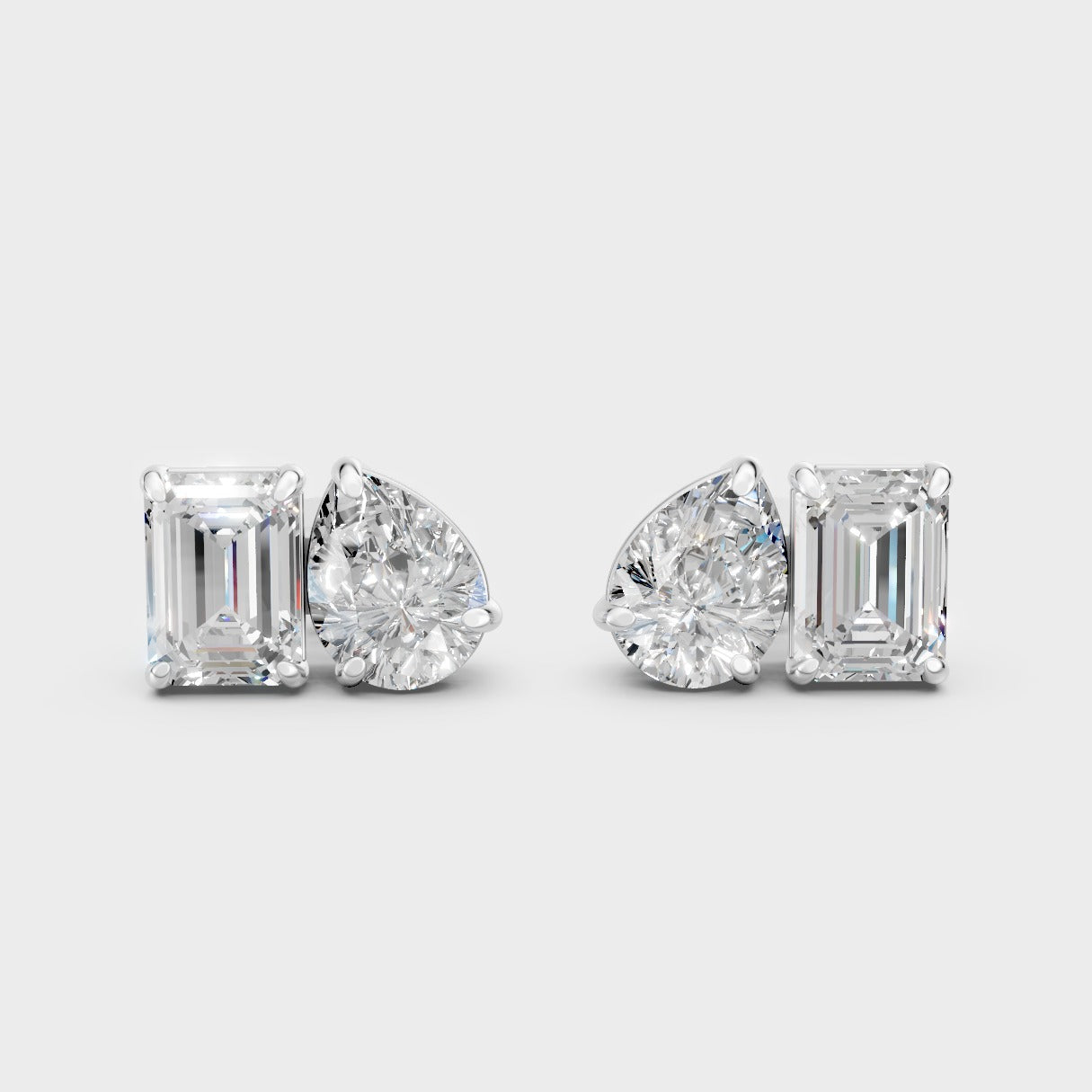 1.8 Carat Each Lab-Grown Emerald & Pear Diamond Toi Et Moi Earrings In 14K White Gold – GLI Certified